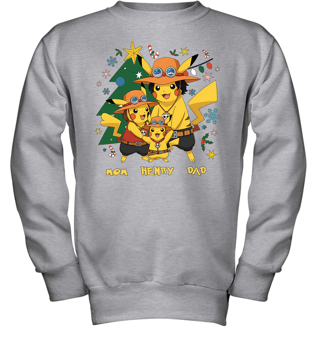 Pikachu x Portgas D. Ace Christmas Family Parents And Son Graphic T-shirt
