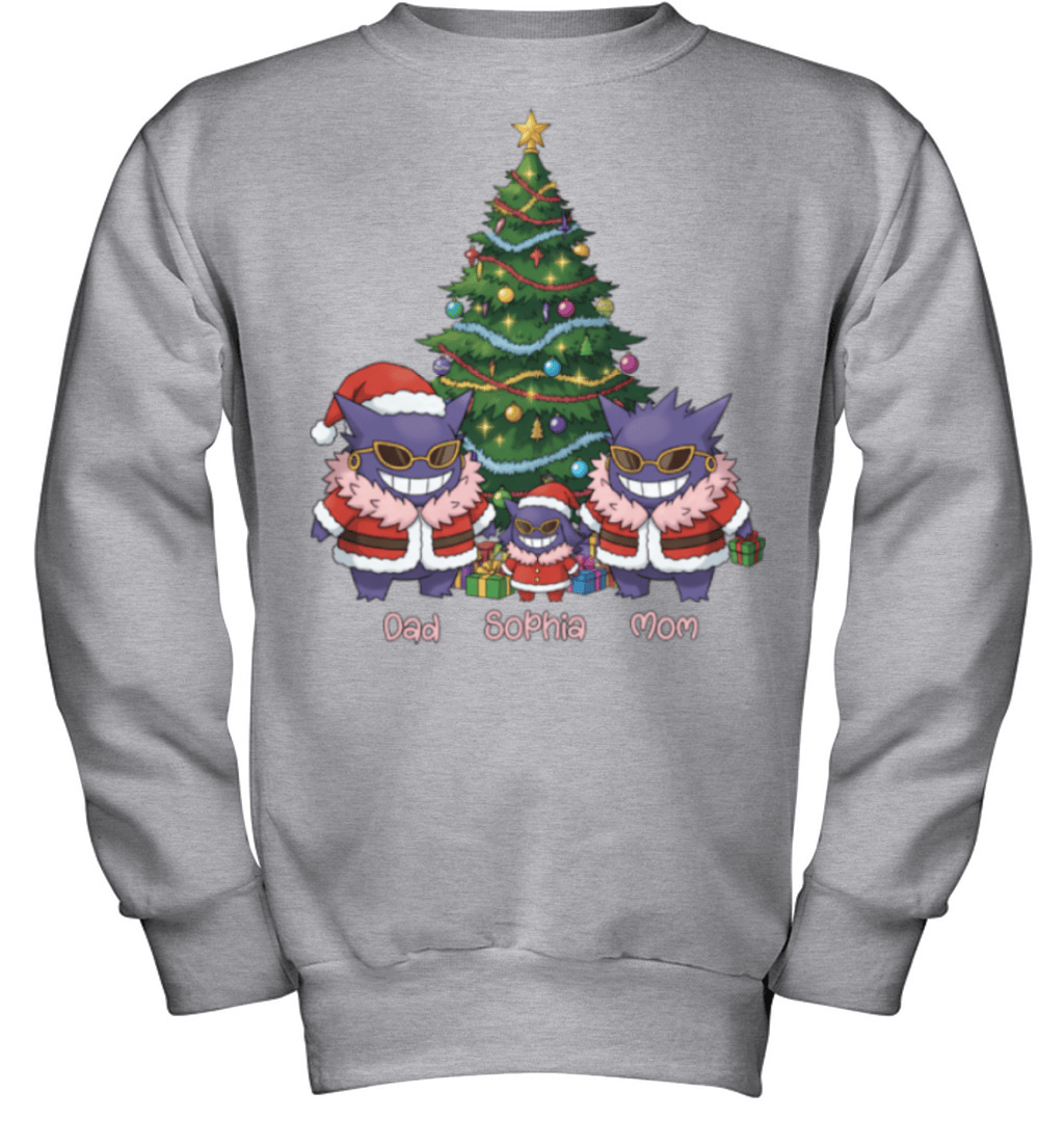 Gengar x Doflamingo Parents & Daughter Custom Name Christmas T-Shirt for Family