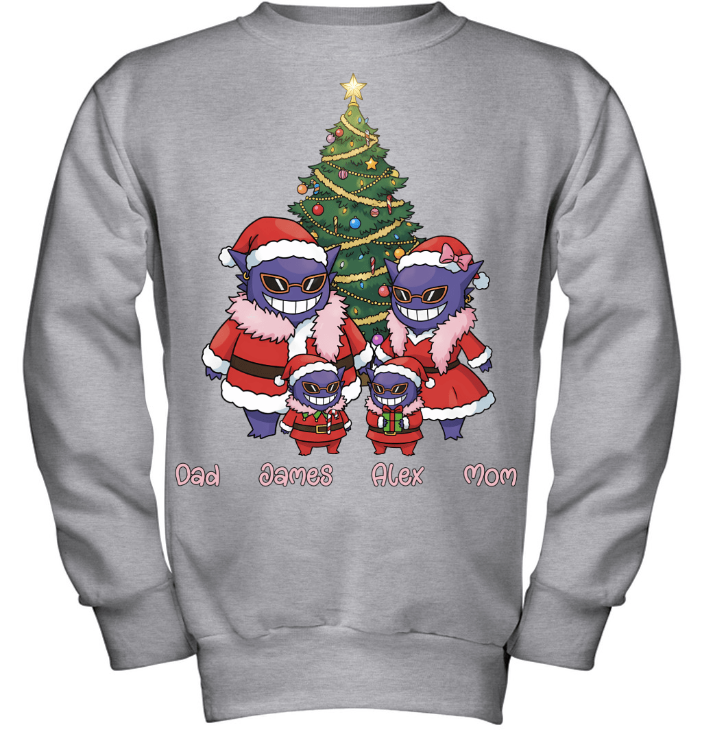 Gengar x Doflamingo Parents & Sons Custom Name Christmas T-Shirt for Family