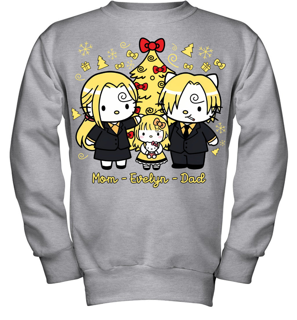 Hello Kitty x Vinsmoke Sanji Parents & Daughter Custom Name Christmas T-Shirt for Family