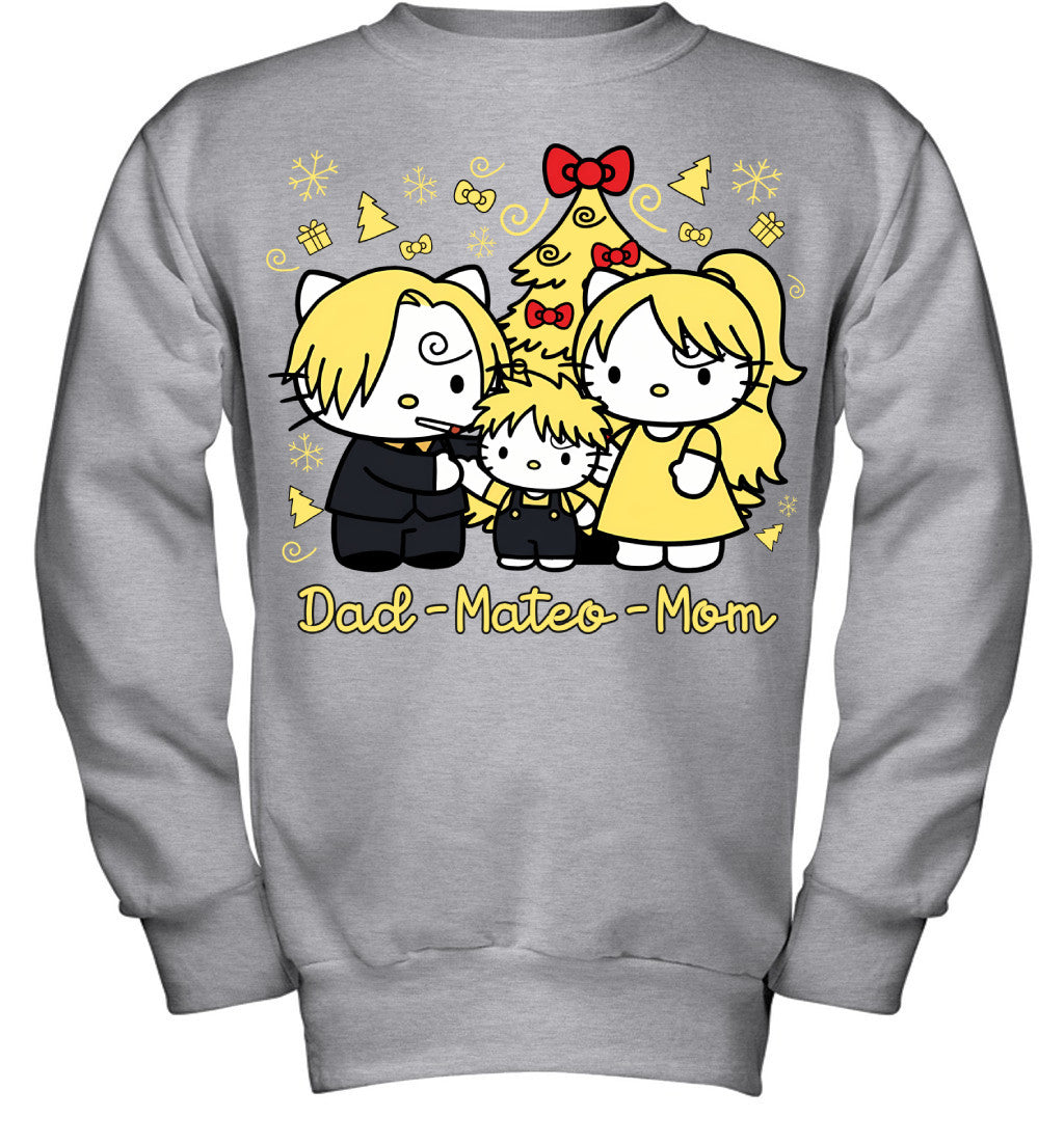 Hello Kitty x Vinsmoke Sanji Parents & Son Custom Name Christmas T-Shirt for Family