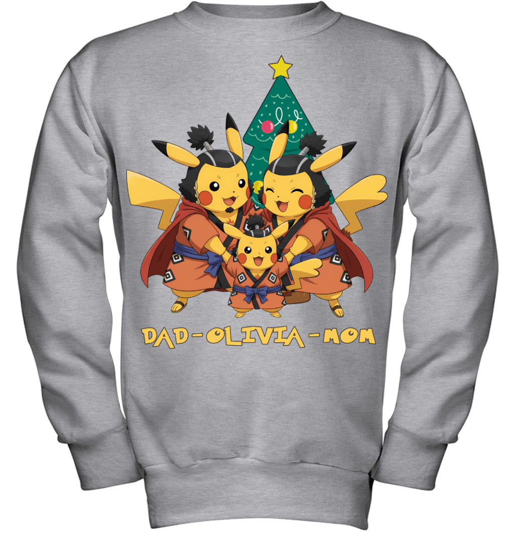 Pikachu x Jinbe Parents & Daughter Custom Name Christmas T-Shirt for Family