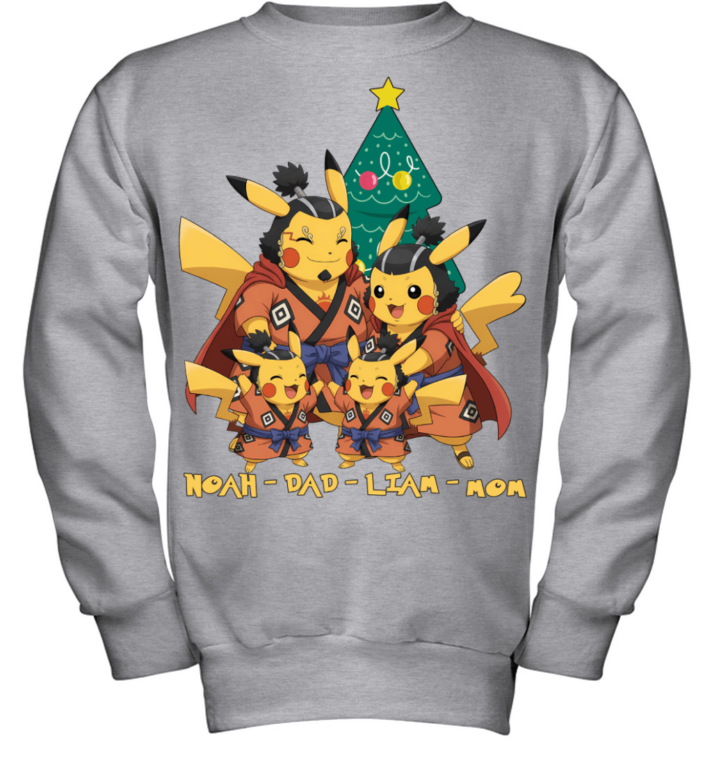 Pikachu x Jinbe Parents & Sons Custom Name Christmas T-Shirt for Family