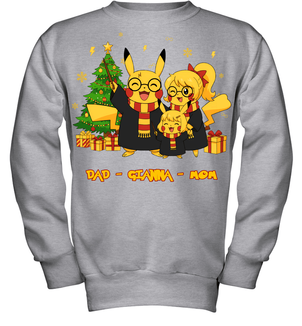 Pikachu x Harry Potter Parents & Daughter Custom Name Christmas T-Shirt for Family