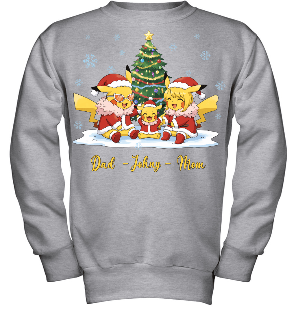 Pikachu x Doflamingo Parents & Son Custom Name Christmas T-Shirt for Family