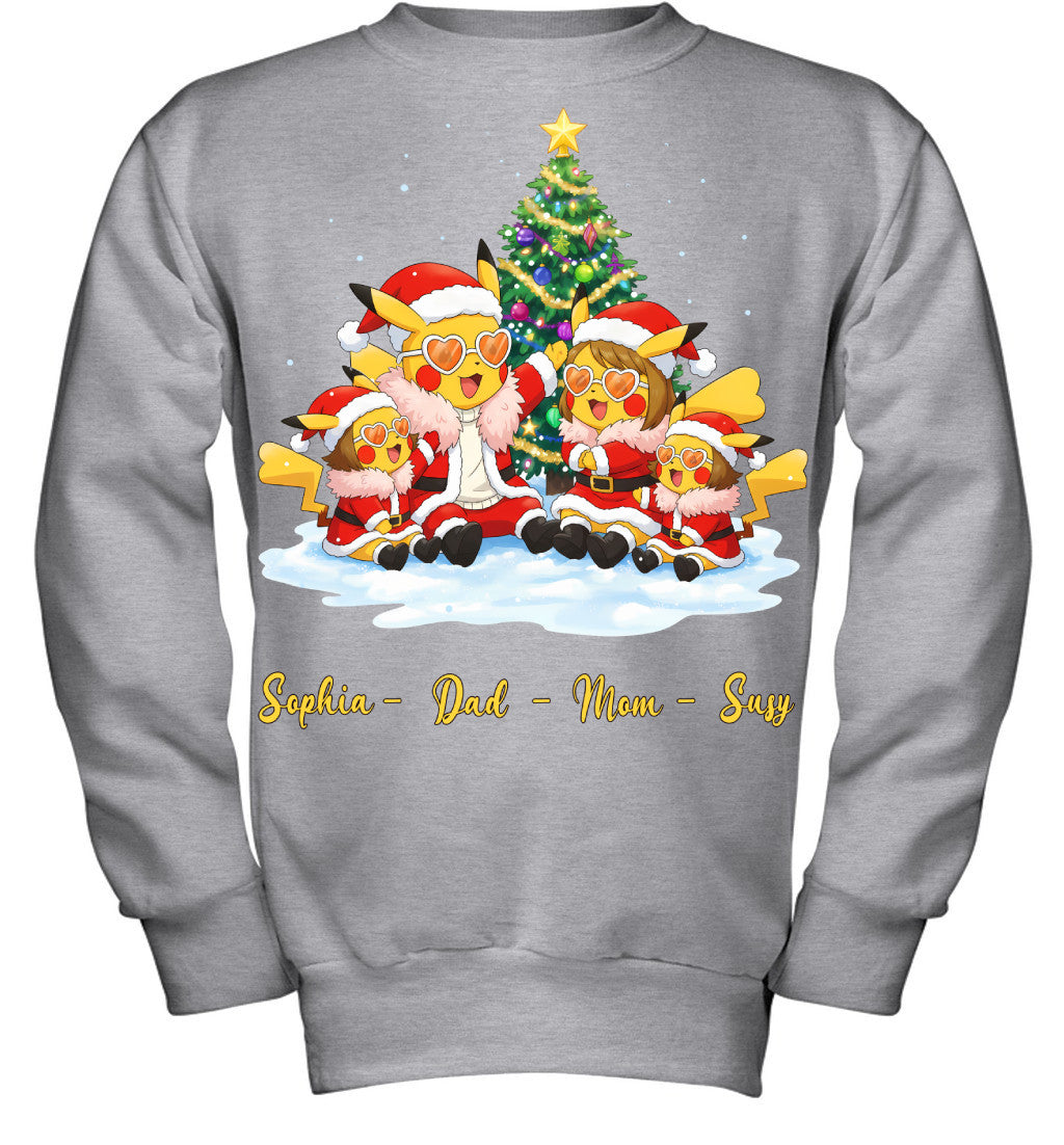 Pikachu x Doflamingo Parents & Daughters Custom Name Christmas T-Shirt for Family