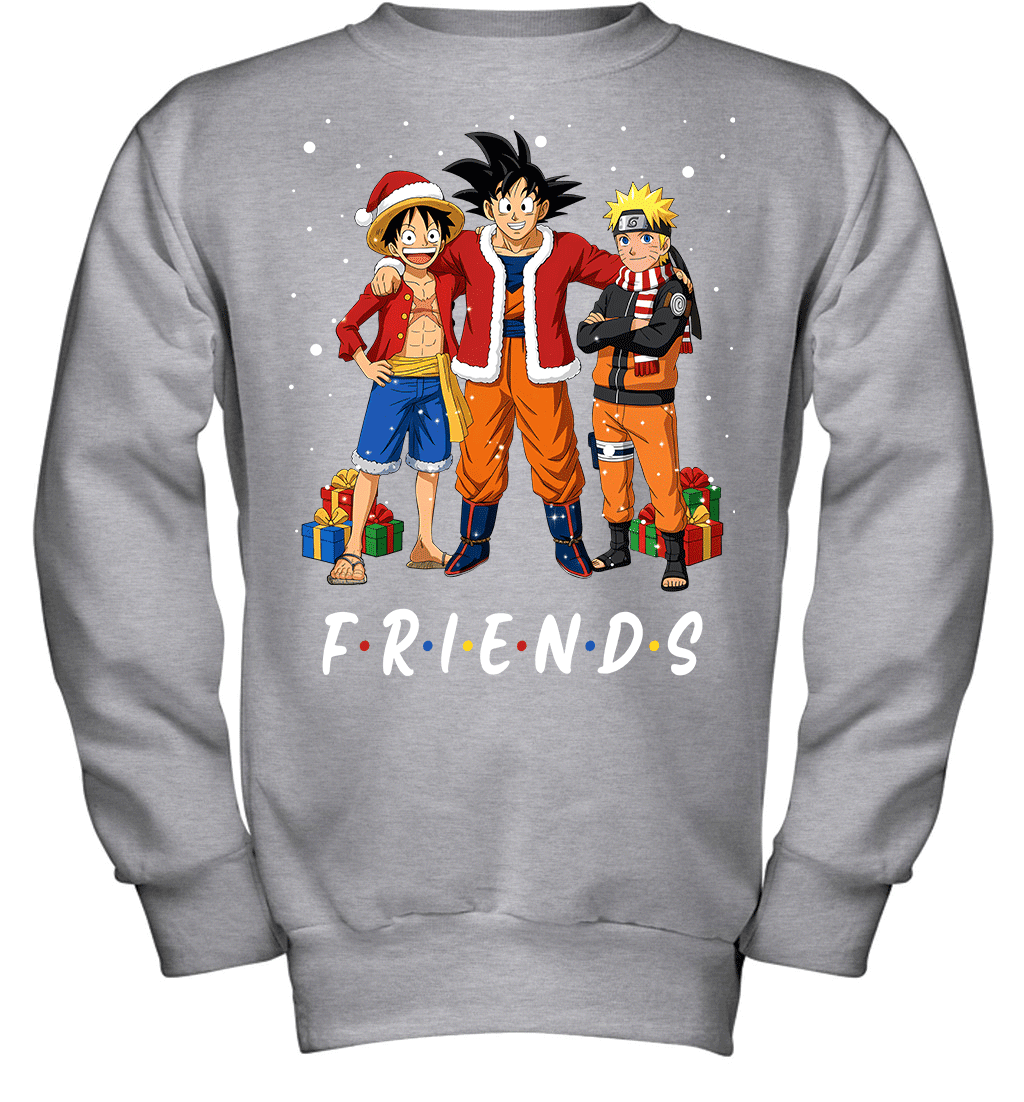 Anime Christmas Friends Goku, Luffy & Naruto Holiday Edition Graphic T-shirt