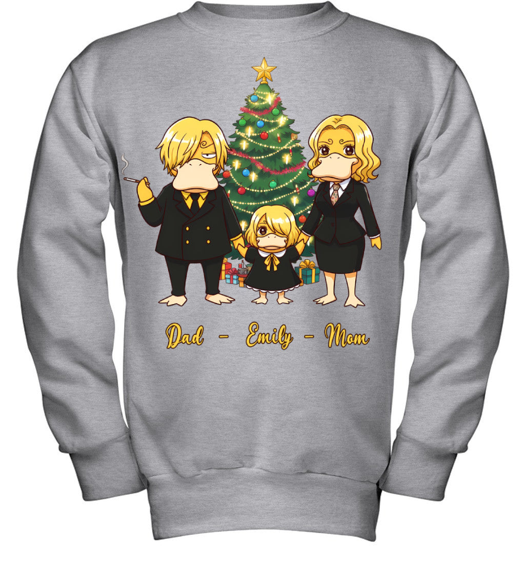 Vinsmoke Sanji x Psyduck Parents & Daughter Custom Name Christmas T-Shirt for Family