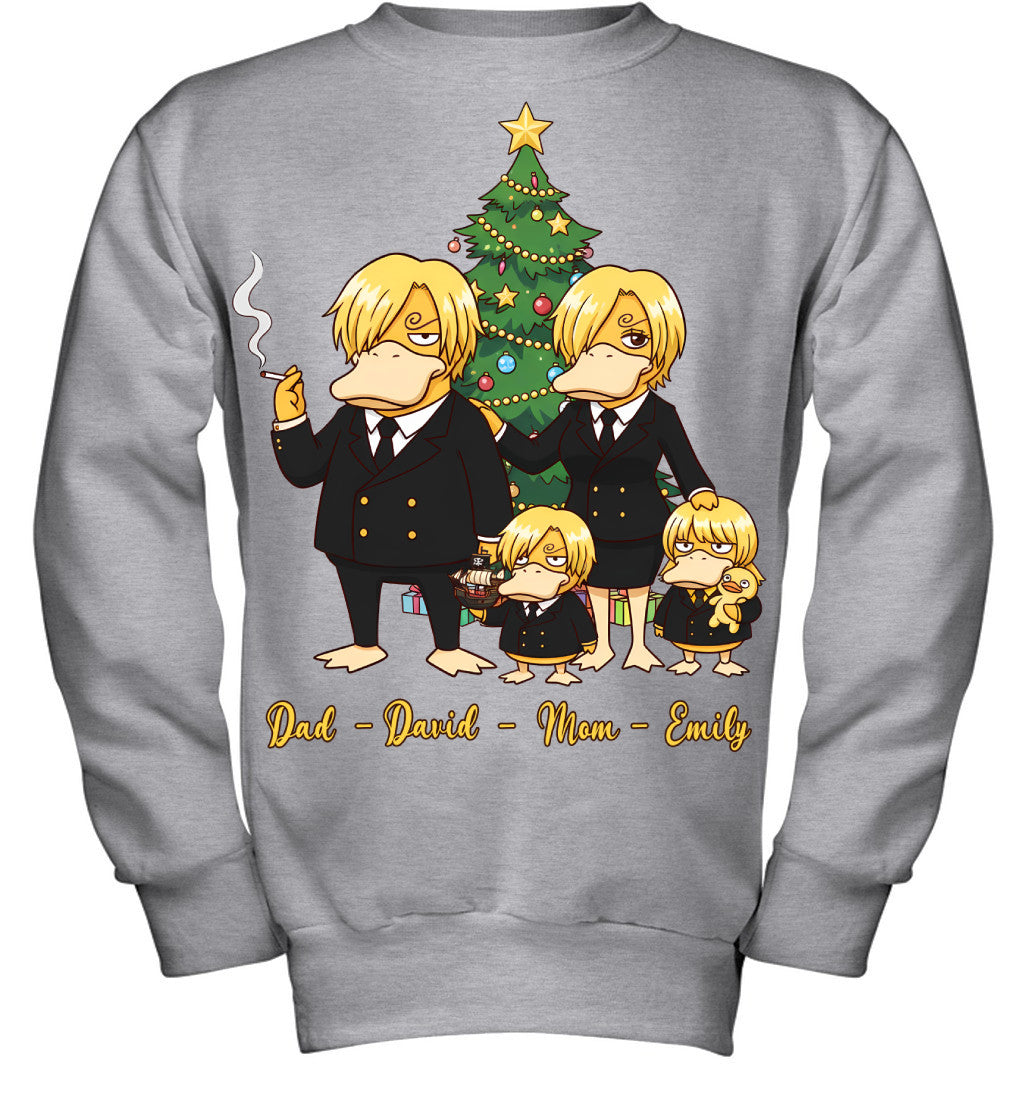 Vinsmoke Sanji x Psyduck Parents & Kids Custom Name Christmas T-Shirt for Family