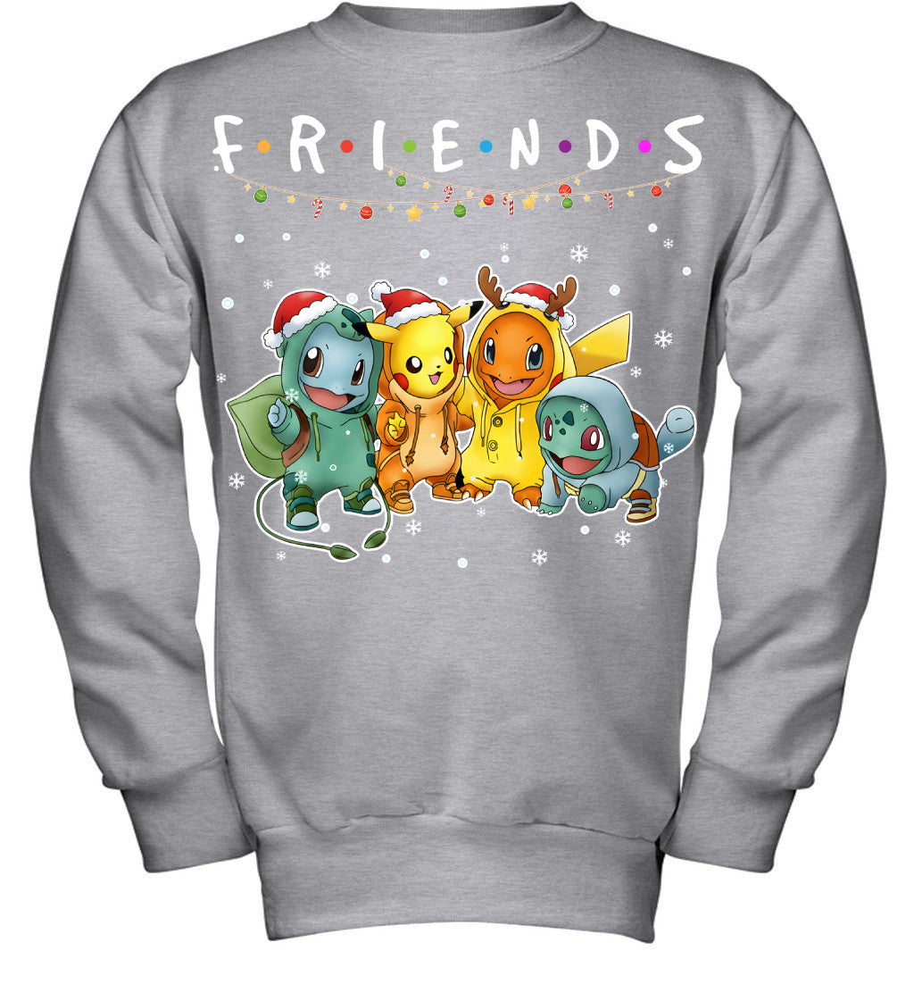 Cute Pokémon Christmas T-Shirt – Pikachu, Charmander, Bulbasaur & Squirtle Tee