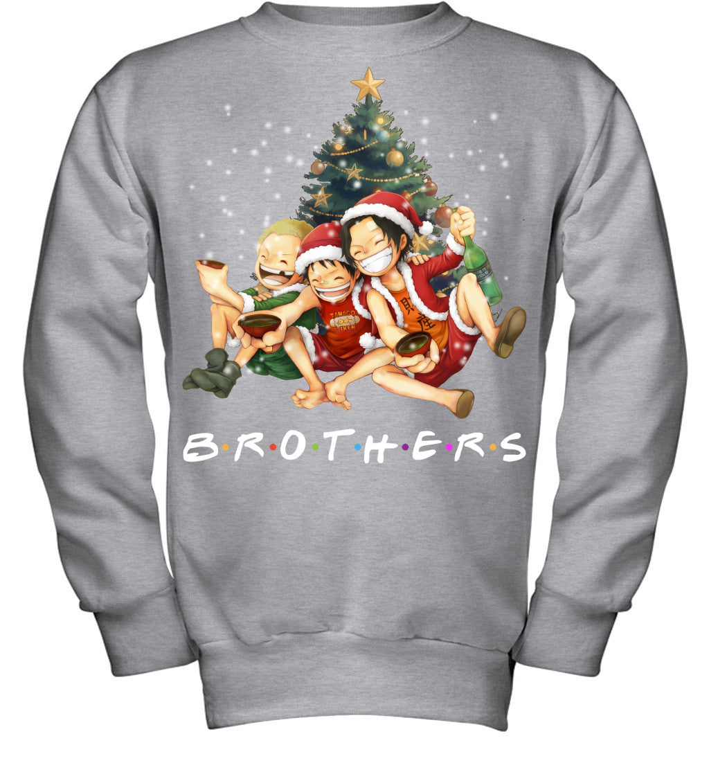 One Piece Brothers Christmas T-Shirt – Luffy, Ace & Sabo Holiday Tee