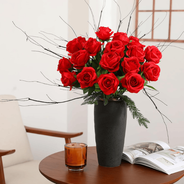 50PCS Artificial Silk Roses – Long Stem Red Fake Roses