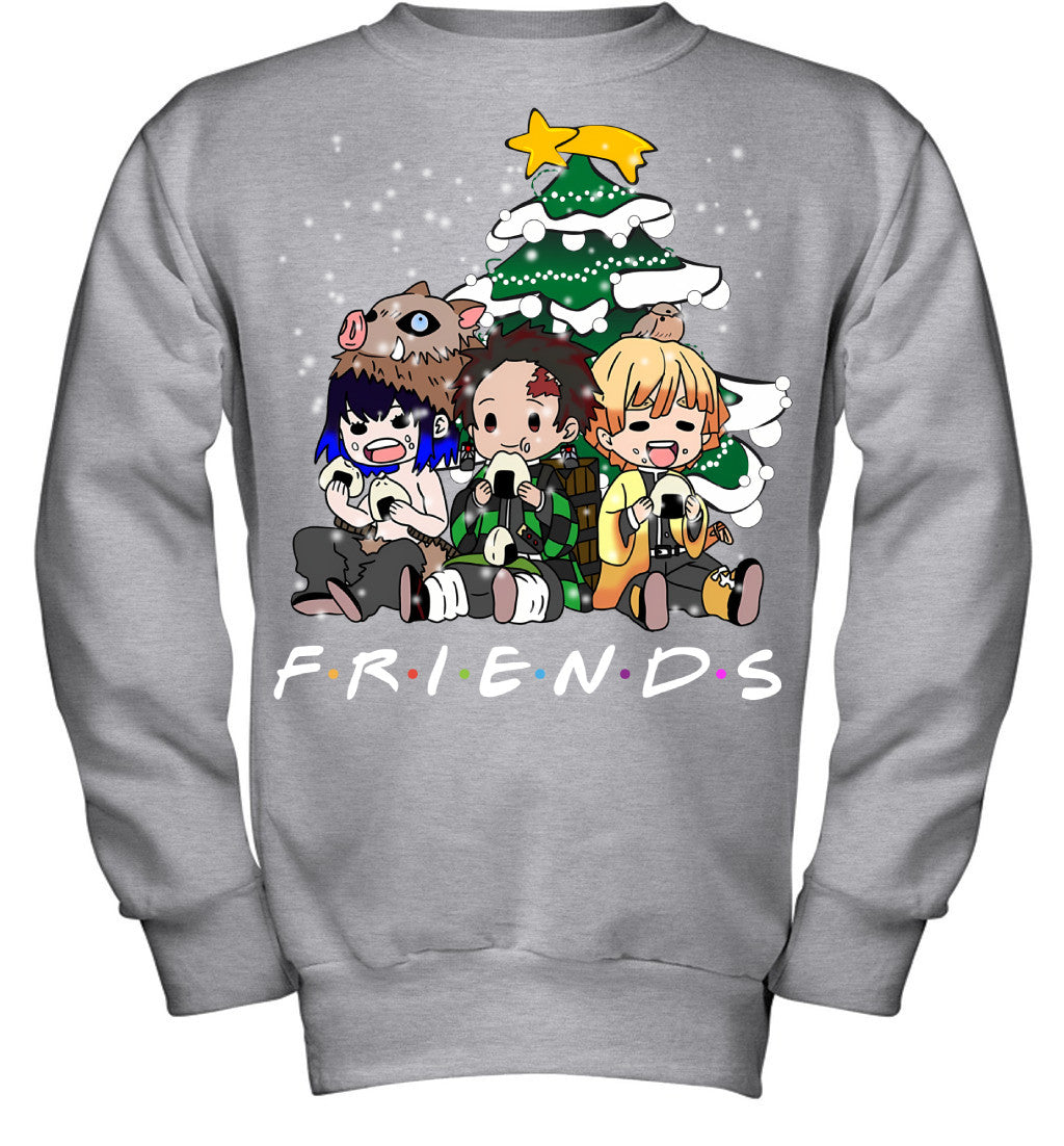Demon Slayer Friends Christmas T-Shirt – Tanjiro, Zenitsu & Inosuke Holiday Tee