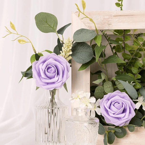 25pcs Artificial Foam Roses with Stems – Purple Artificial Flowers