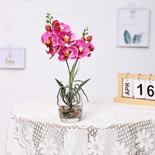 Purple Artificial Orchid in Glass Vase for Home Decor