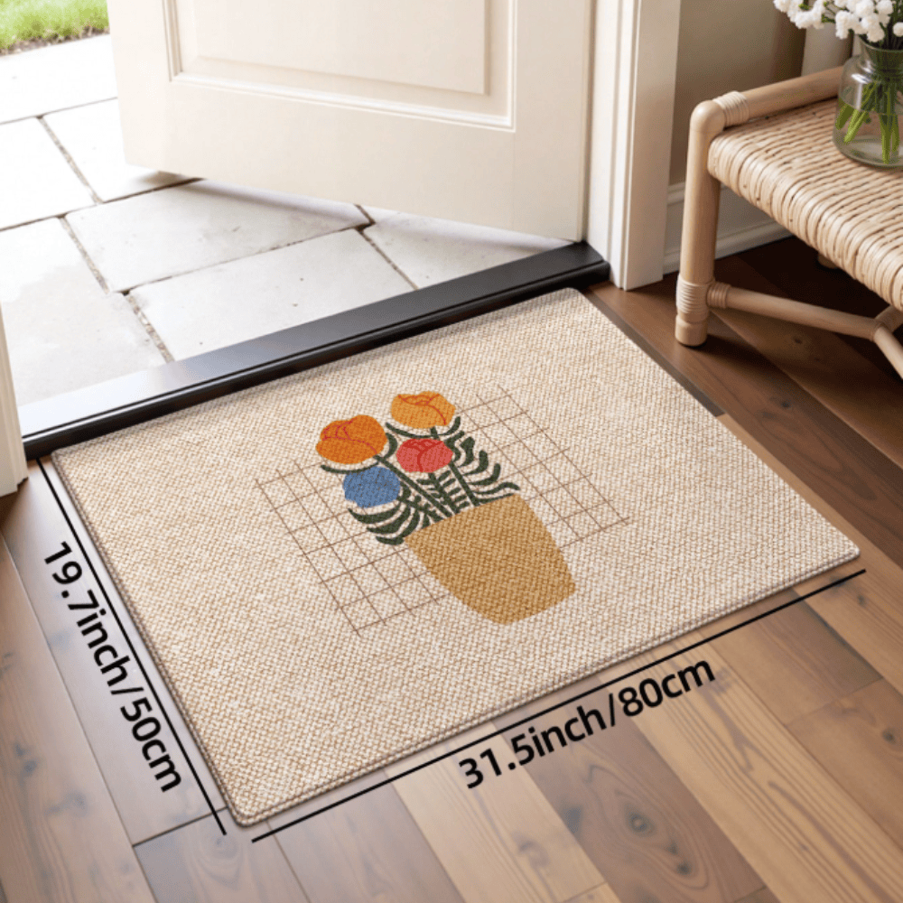 Floral Print Doormat - Non-Slip, Machine Washable Entryway Rug - 100% Polyester