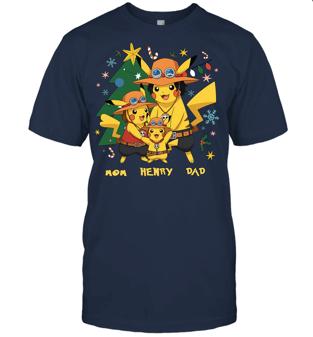 Pikachu x Portgas D. Ace Christmas Family Parents And Son Graphic T-shirt