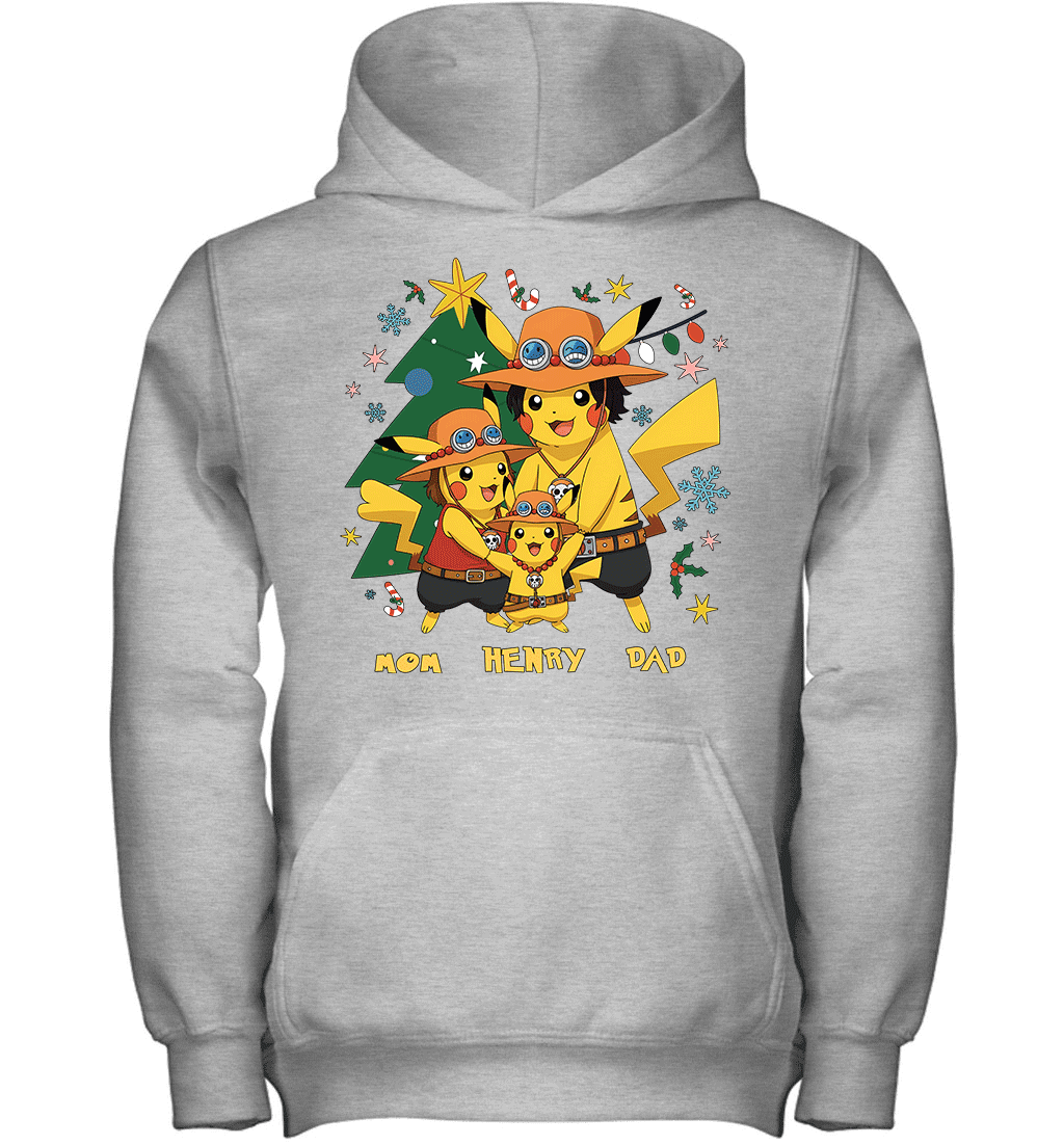 Pikachu x Portgas D. Ace Christmas Family Parents And Son Graphic T-shirt