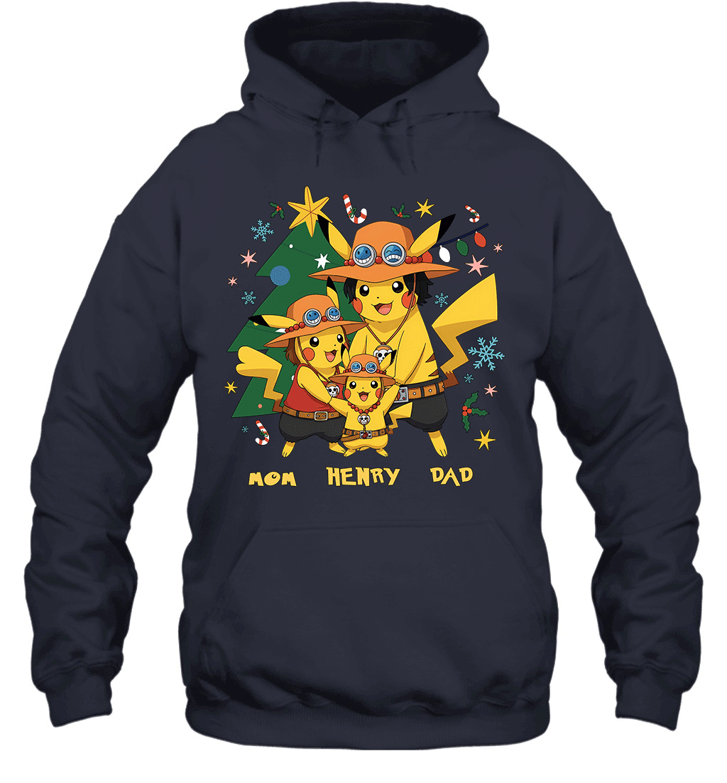 Pikachu x Portgas D. Ace Christmas Family Parents And Son Graphic T-shirt