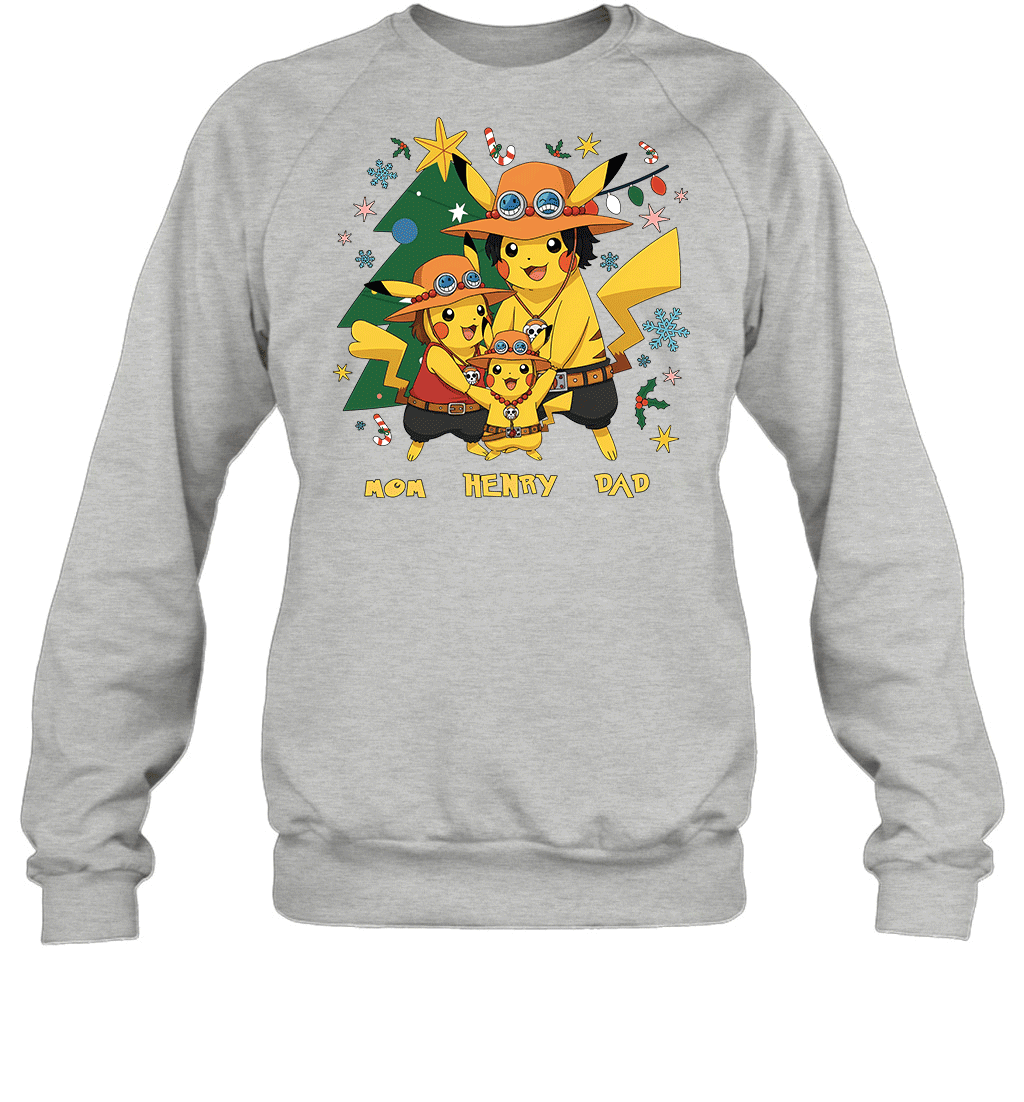 Pikachu x Portgas D. Ace Christmas Family Parents And Son Graphic T-shirt