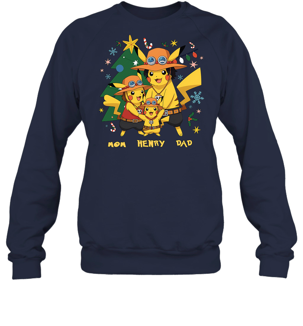 Pikachu x Portgas D. Ace Christmas Family Parents And Son Graphic T-shirt