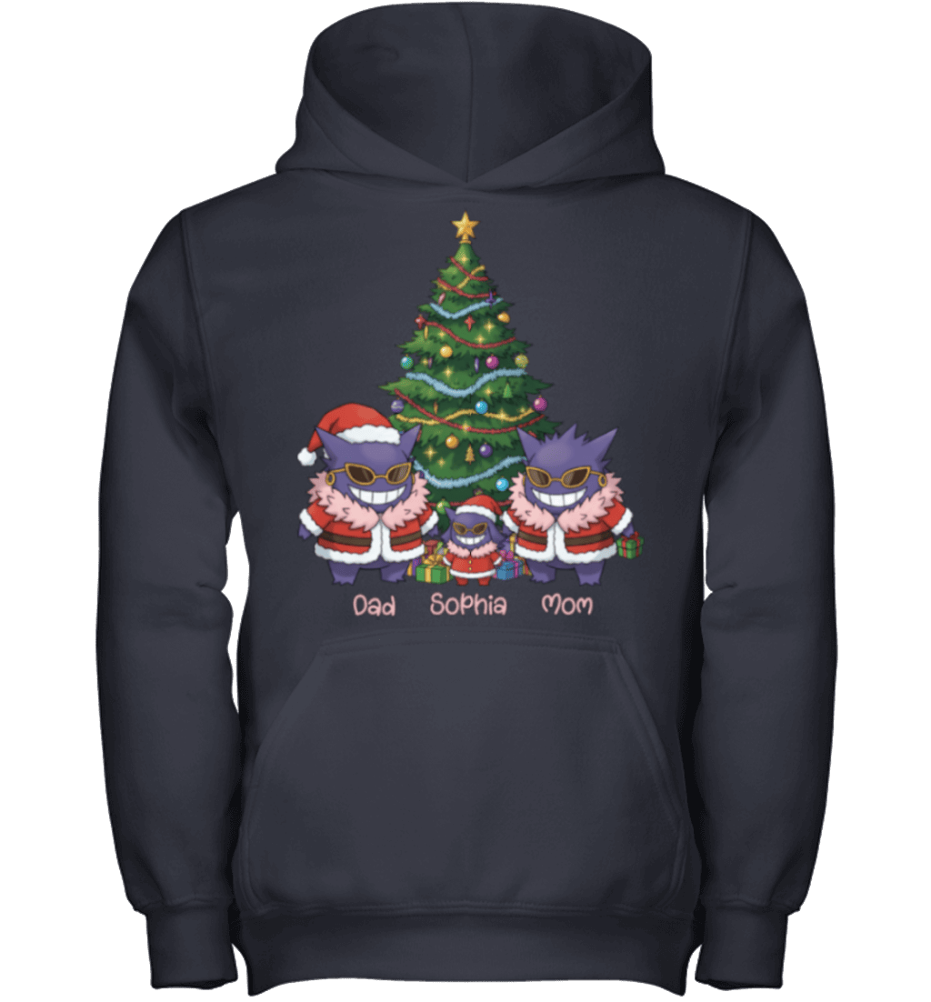 Gengar x Doflamingo Parents & Daughter Custom Name Christmas T-Shirt for Family