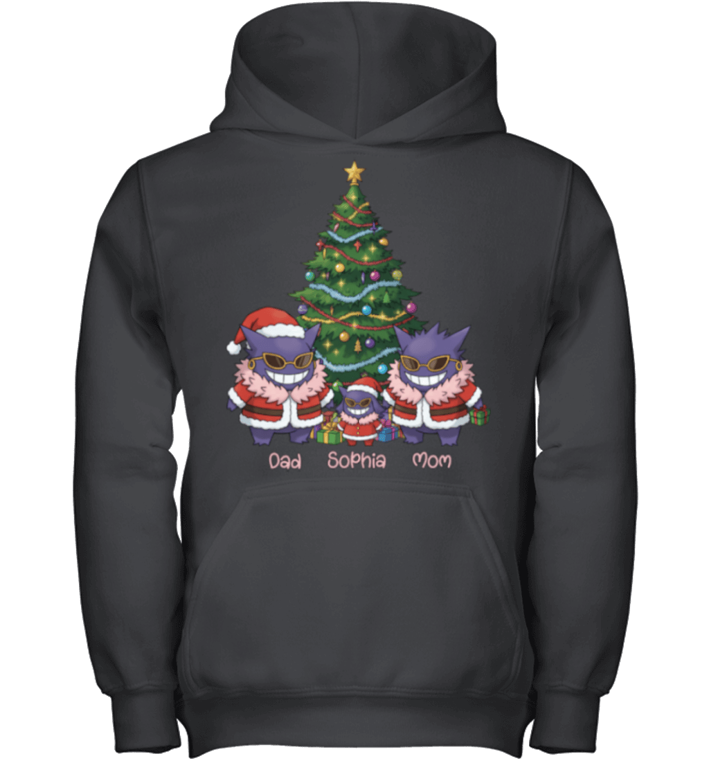 Gengar x Doflamingo Parents & Daughter Custom Name Christmas T-Shirt for Family
