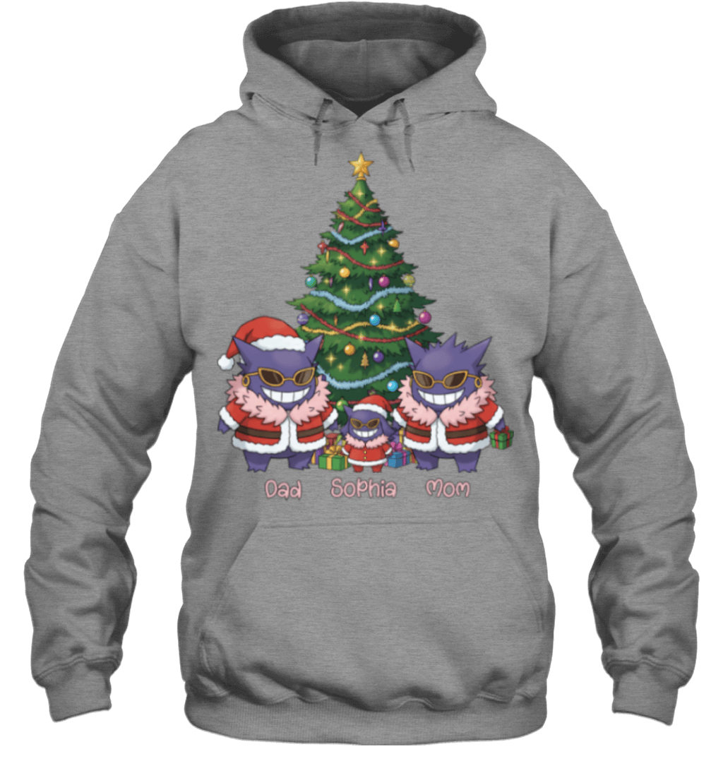 Gengar x Doflamingo Parents & Daughter Custom Name Christmas T-Shirt for Family