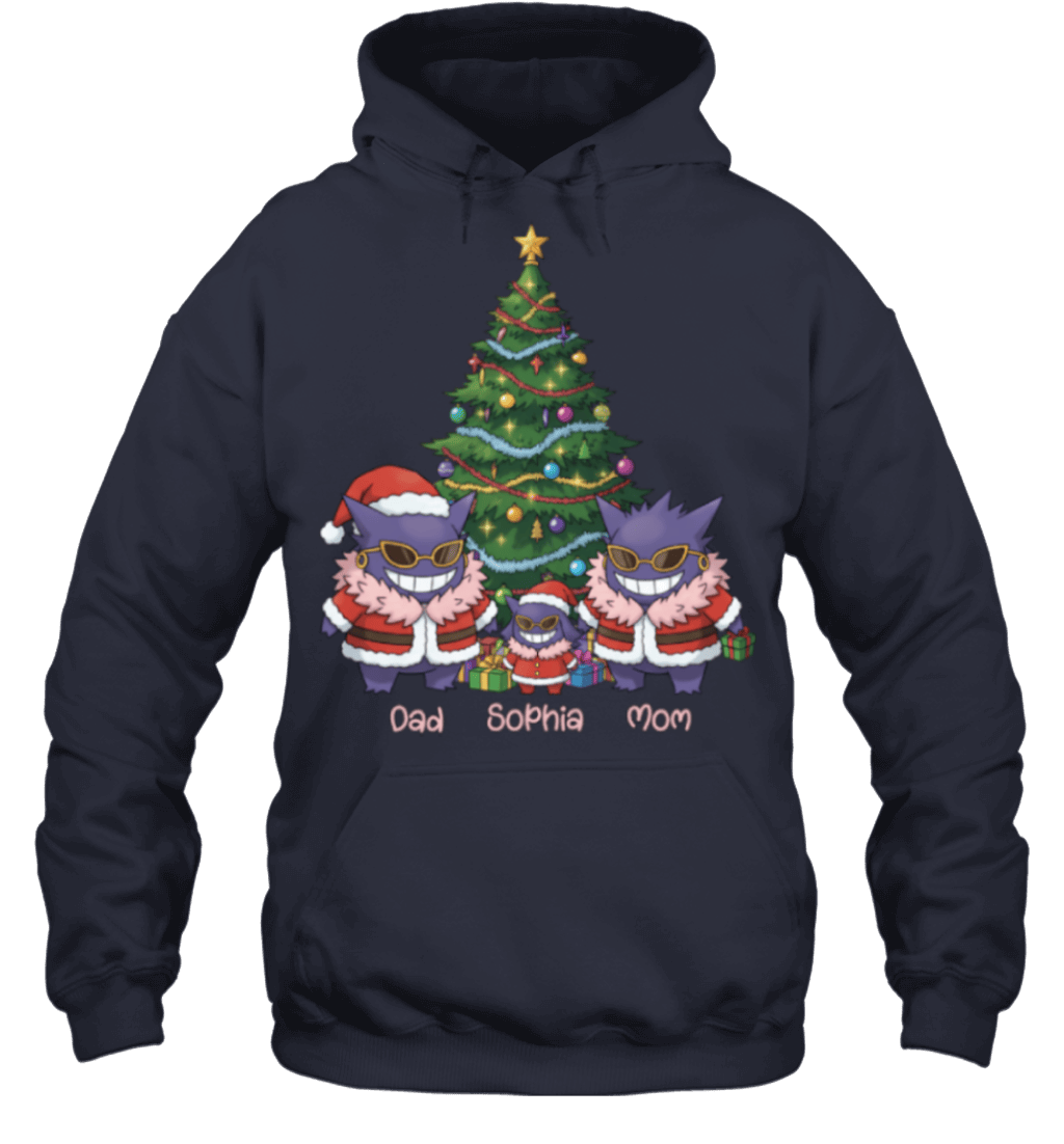 Gengar x Doflamingo Parents & Daughter Custom Name Christmas T-Shirt for Family
