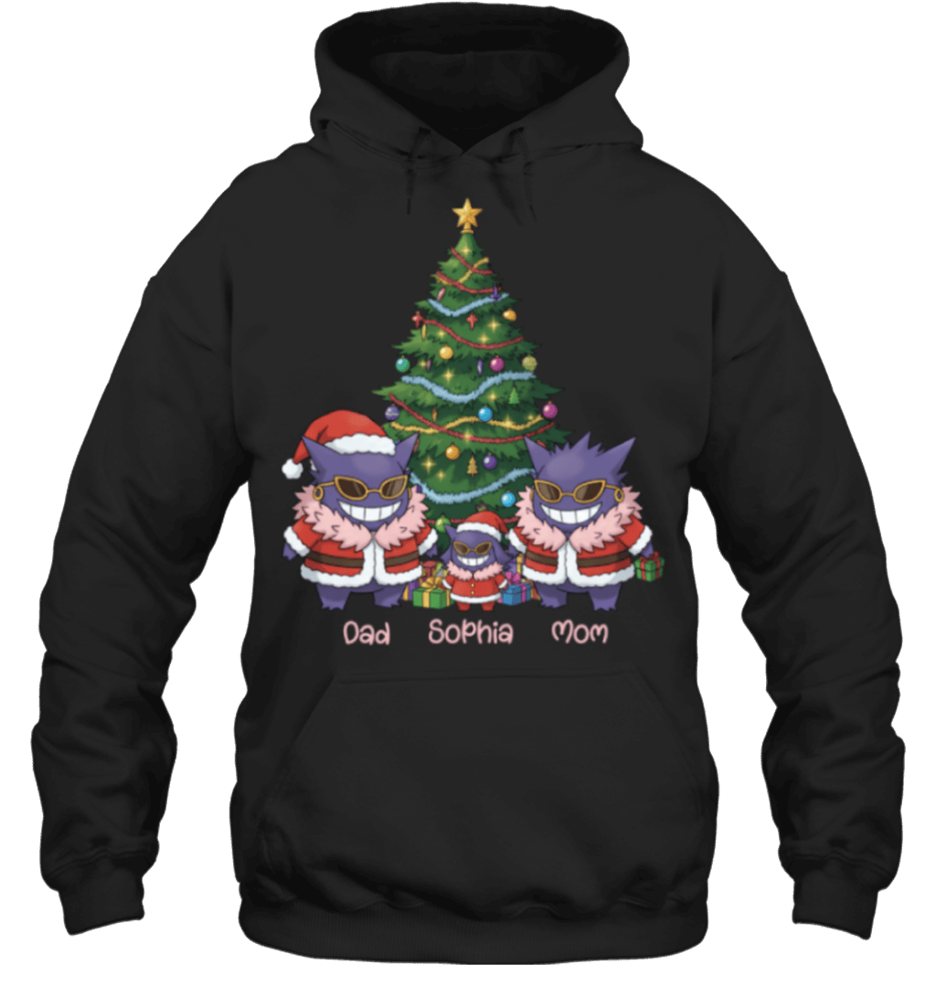Gengar x Doflamingo Parents & Daughter Custom Name Christmas T-Shirt for Family