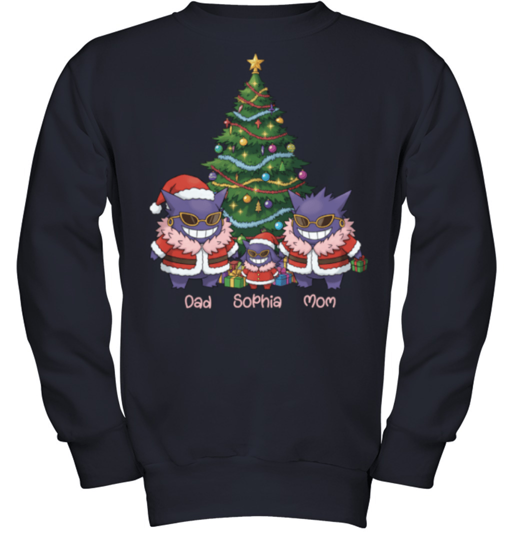 Gengar x Doflamingo Parents & Daughter Custom Name Christmas T-Shirt for Family