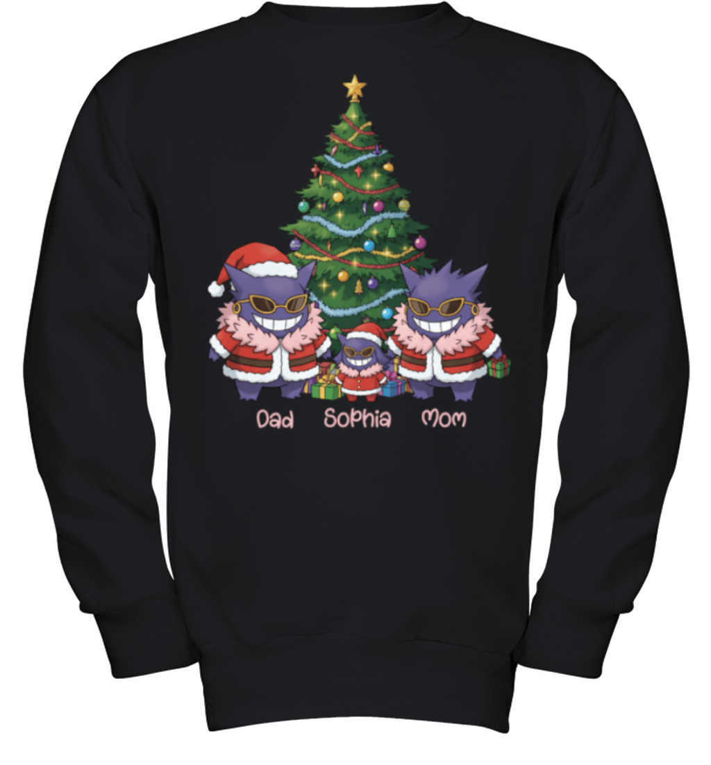 Gengar x Doflamingo Parents & Daughter Custom Name Christmas T-Shirt for Family