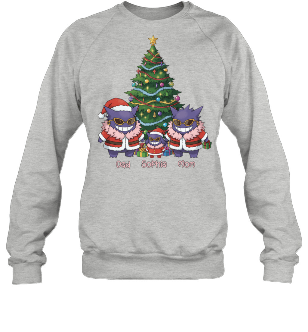 Gengar x Doflamingo Parents & Daughter Custom Name Christmas T-Shirt for Family