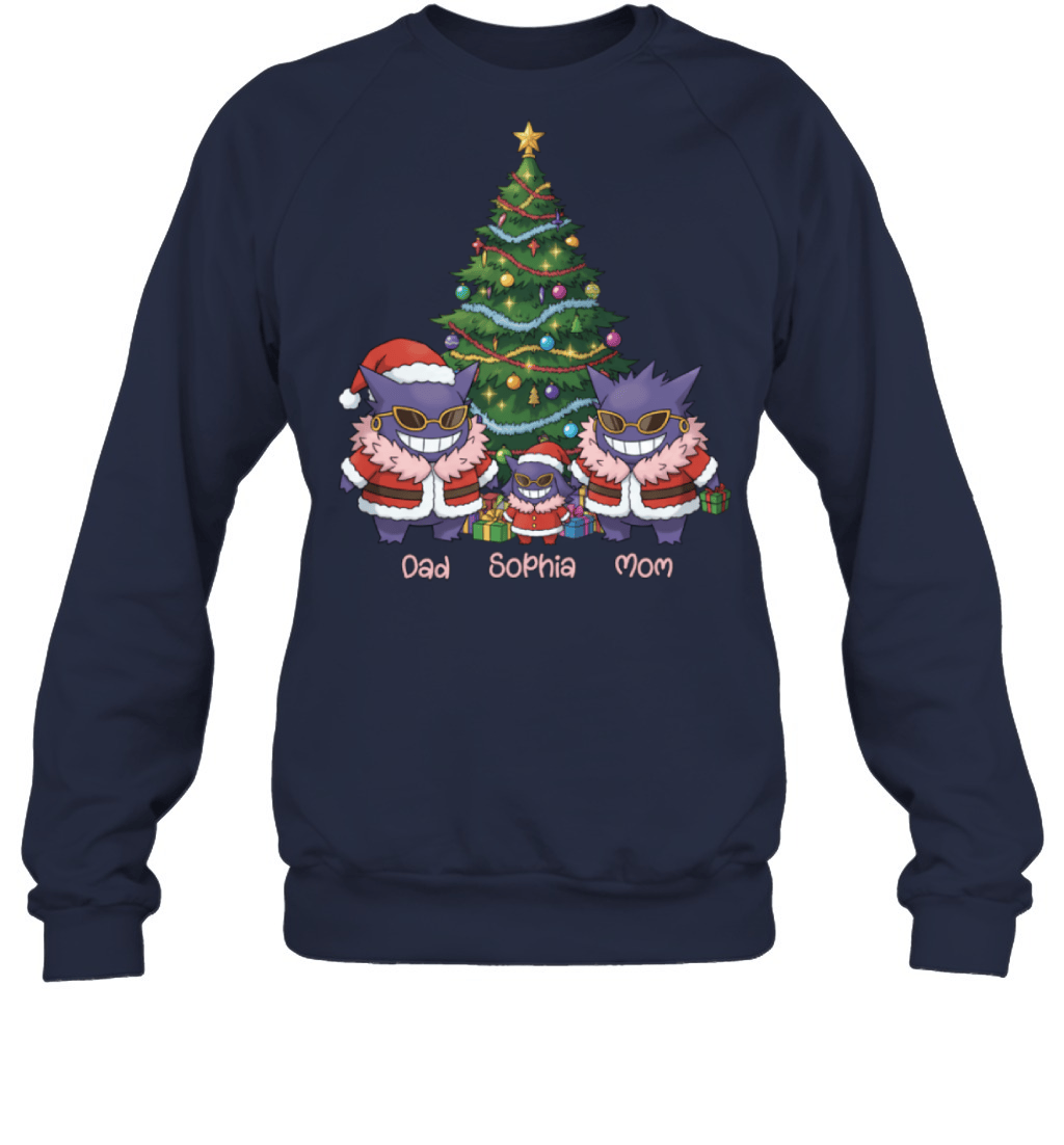 Gengar x Doflamingo Parents & Daughter Custom Name Christmas T-Shirt for Family
