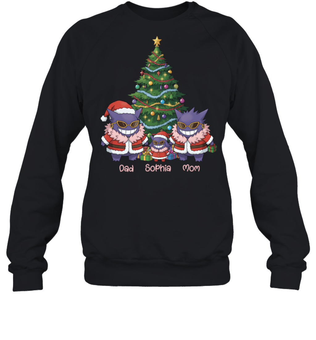 Gengar x Doflamingo Parents & Daughter Custom Name Christmas T-Shirt for Family