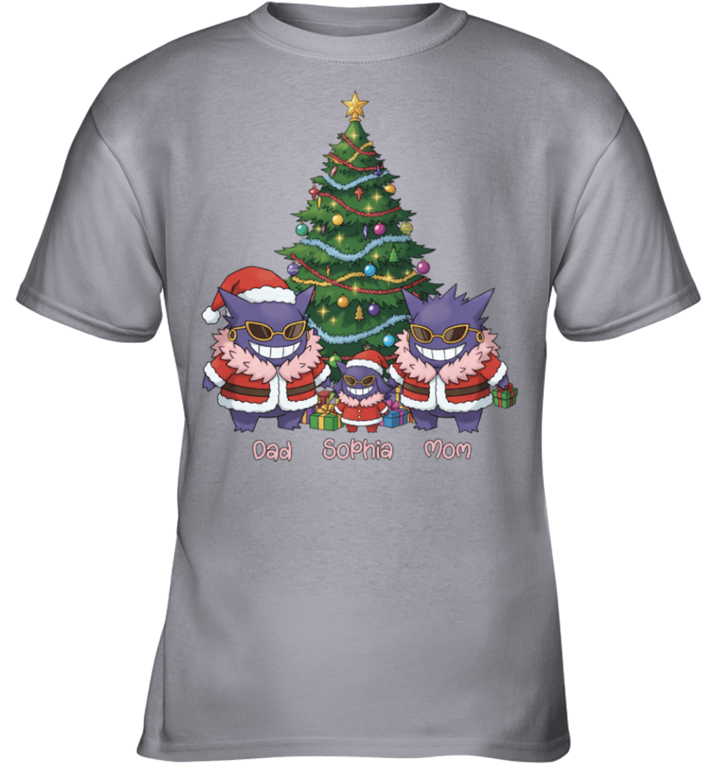 Gengar x Doflamingo Parents & Daughter Custom Name Christmas T-Shirt for Family