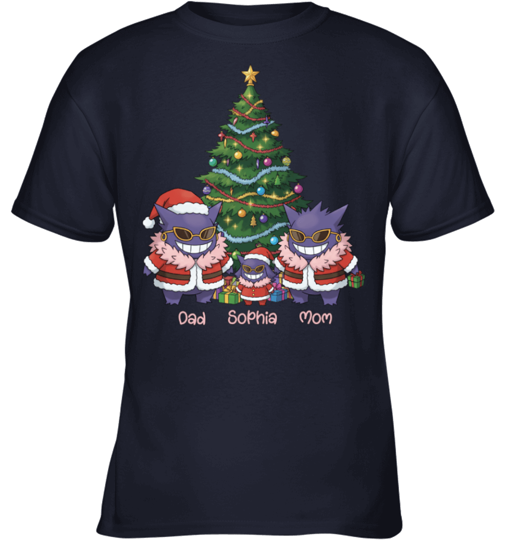 Gengar x Doflamingo Parents & Daughter Custom Name Christmas T-Shirt for Family