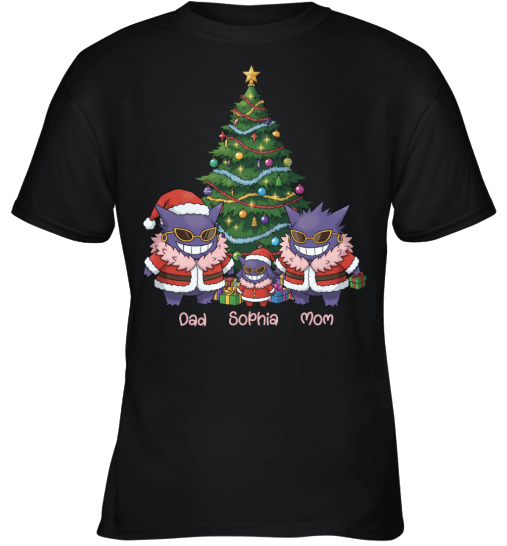 Gengar x Doflamingo Parents & Daughter Custom Name Christmas T-Shirt for Family