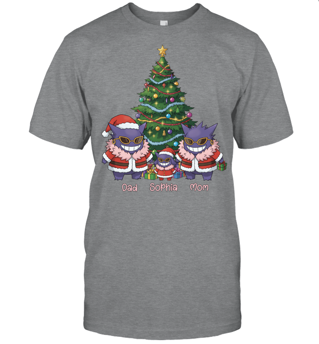 Gengar x Doflamingo Parents & Daughter Custom Name Christmas T-Shirt for Family
