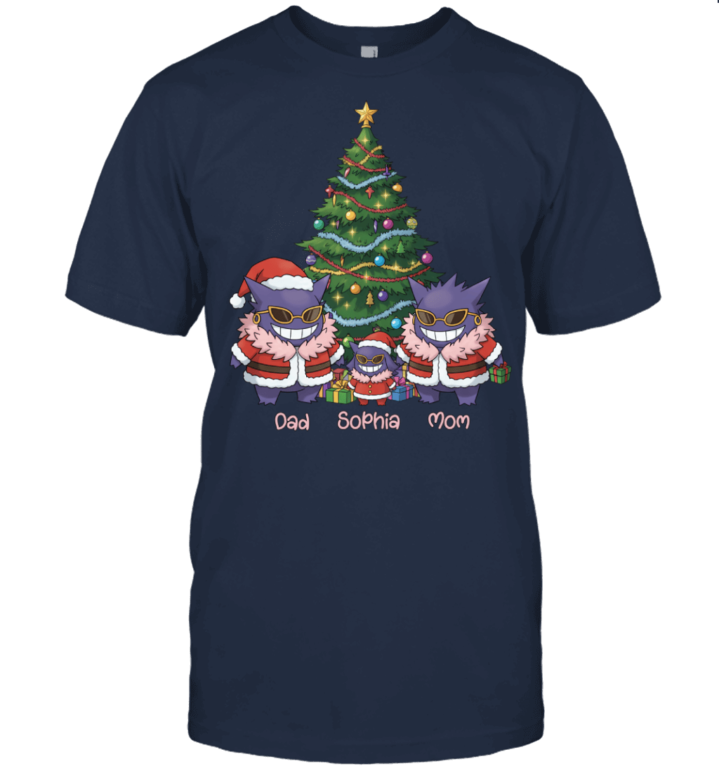 Gengar x Doflamingo Parents & Daughter Custom Name Christmas T-Shirt for Family