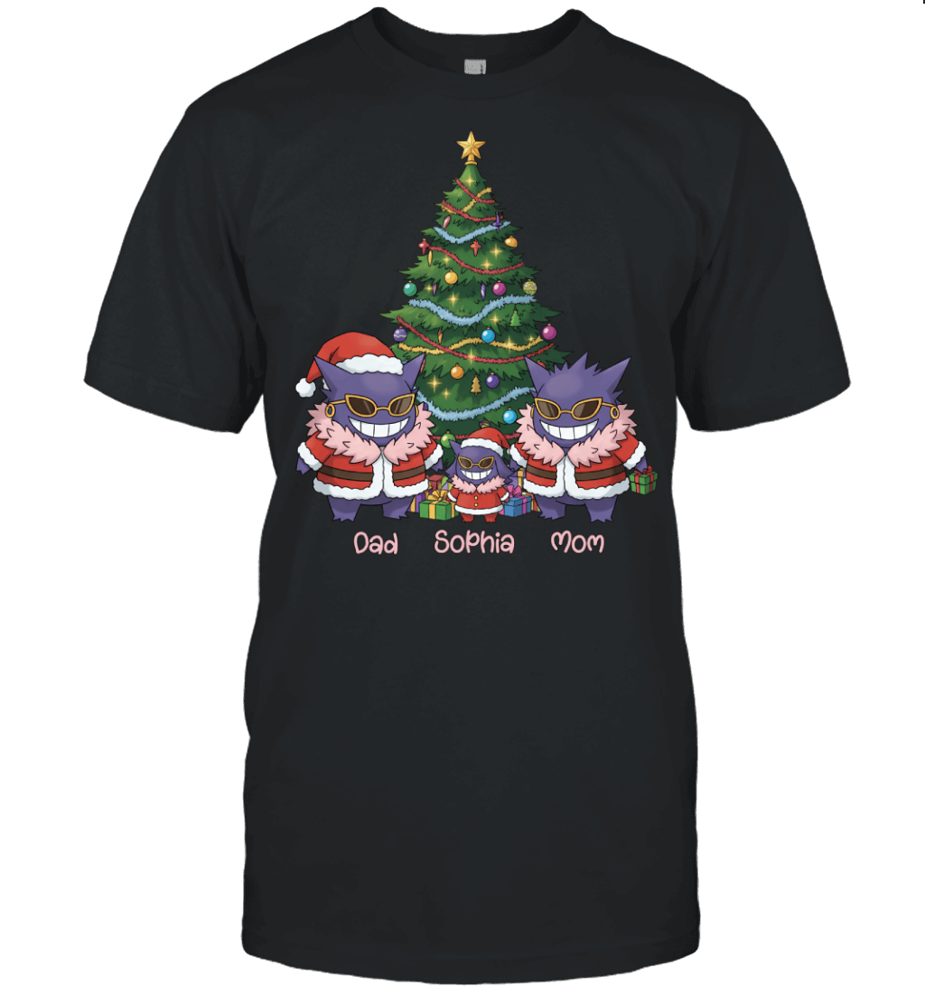 Gengar x Doflamingo Parents & Daughter Custom Name Christmas T-Shirt for Family