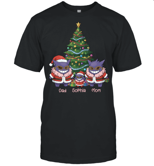 Gengar x Doflamingo Parents & Daughter Custom Name Christmas T-Shirt for Family