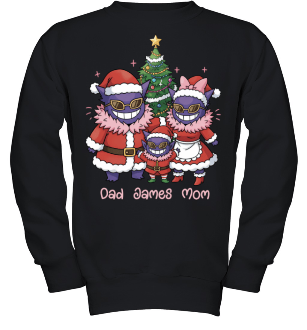 Gengar x Doflamingo Parents & Son Custom Name Christmas T-Shirt for Family