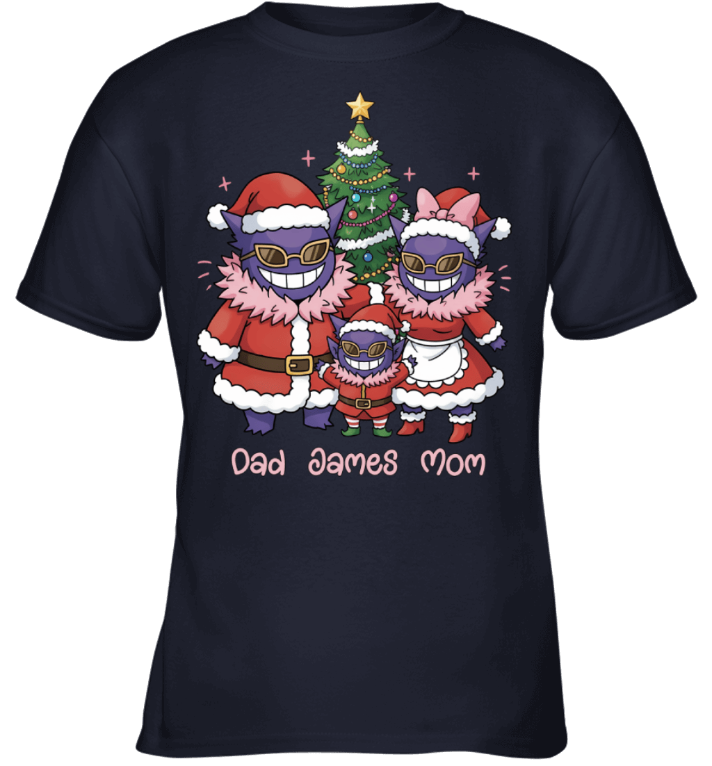 Gengar x Doflamingo Parents & Son Custom Name Christmas T-Shirt for Family