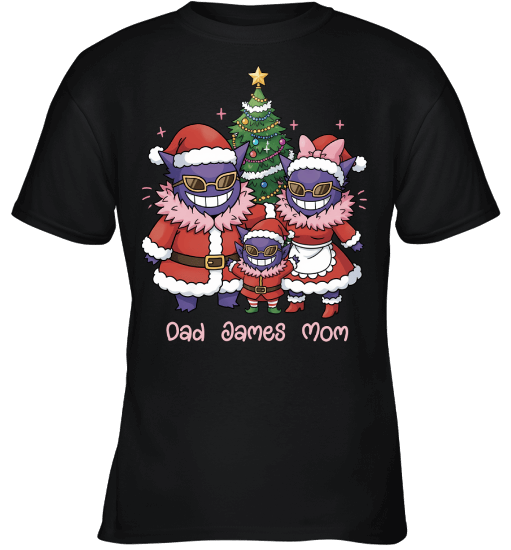 Gengar x Doflamingo Parents & Son Custom Name Christmas T-Shirt for Family