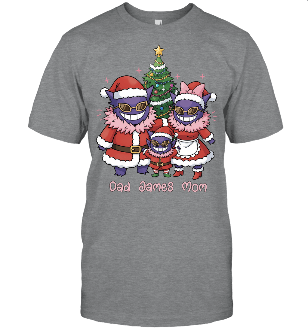 Gengar x Doflamingo Parents & Son Custom Name Christmas T-Shirt for Family