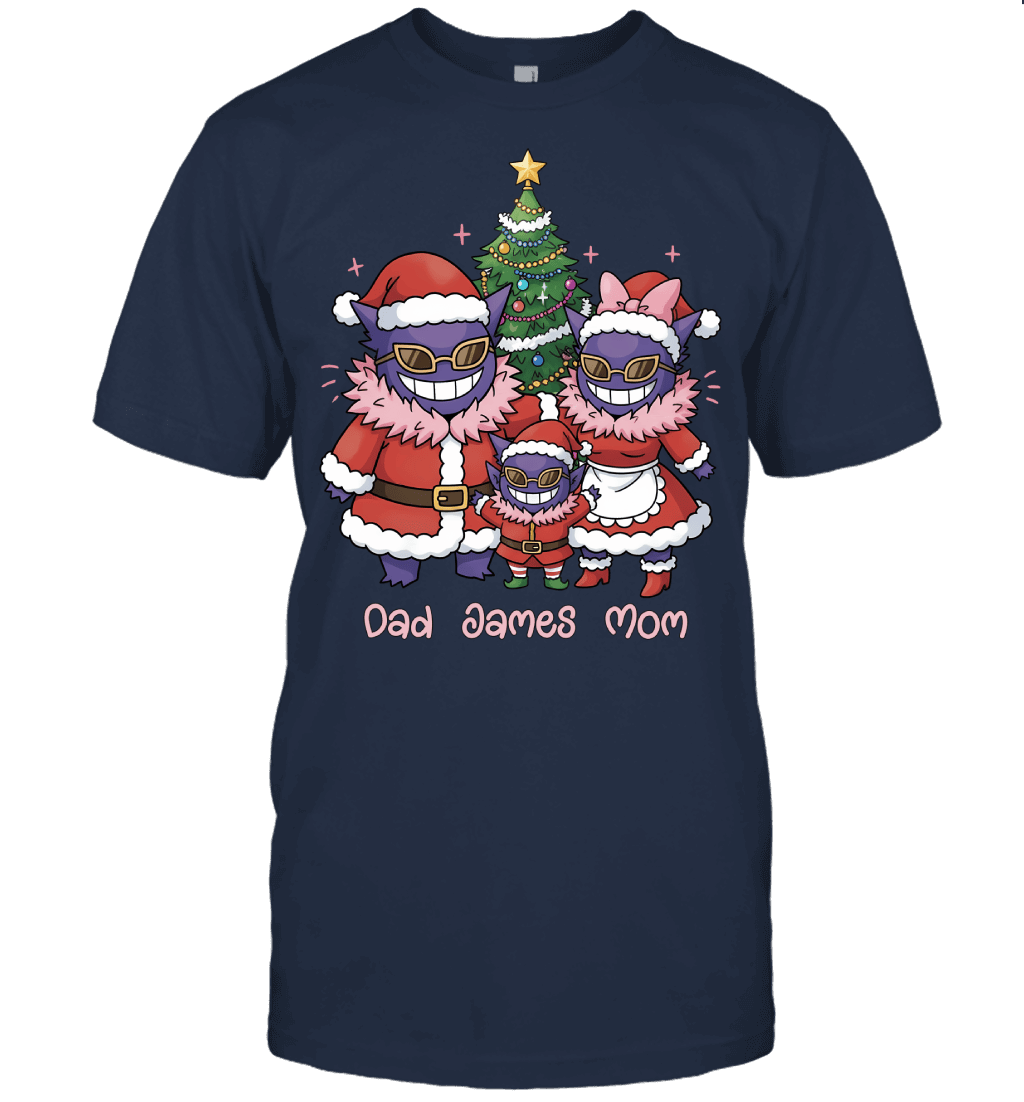 Gengar x Doflamingo Parents & Son Custom Name Christmas T-Shirt for Family