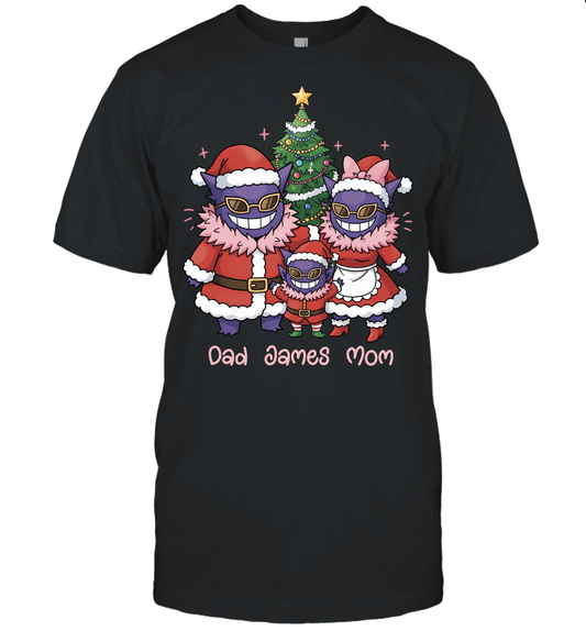 Gengar x Doflamingo Parents & Son Custom Name Christmas T-Shirt for Family