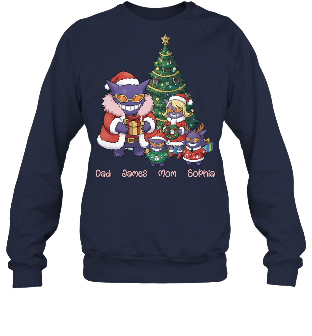 Gengar x Doflamingo Parents & Kids Custom Name Christmas T-Shirt for Family