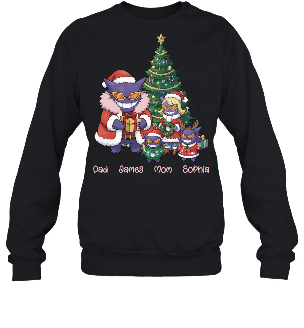 Gengar x Doflamingo Parents & Kids Custom Name Christmas T-Shirt for Family